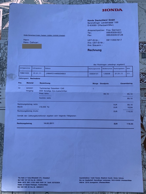 Data sheet invoice