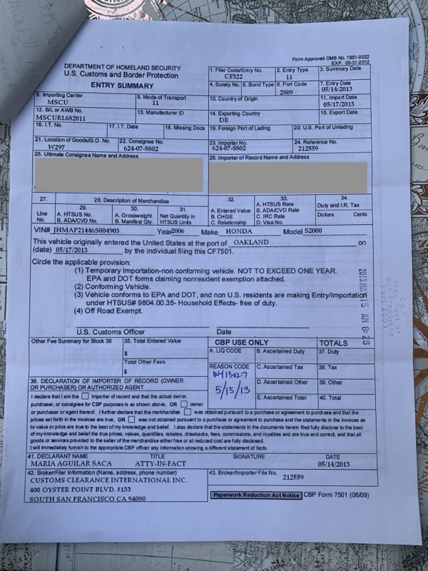 US customs import declaration
